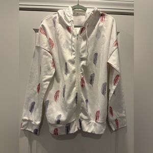 White Hooded Jacket with Feather Print